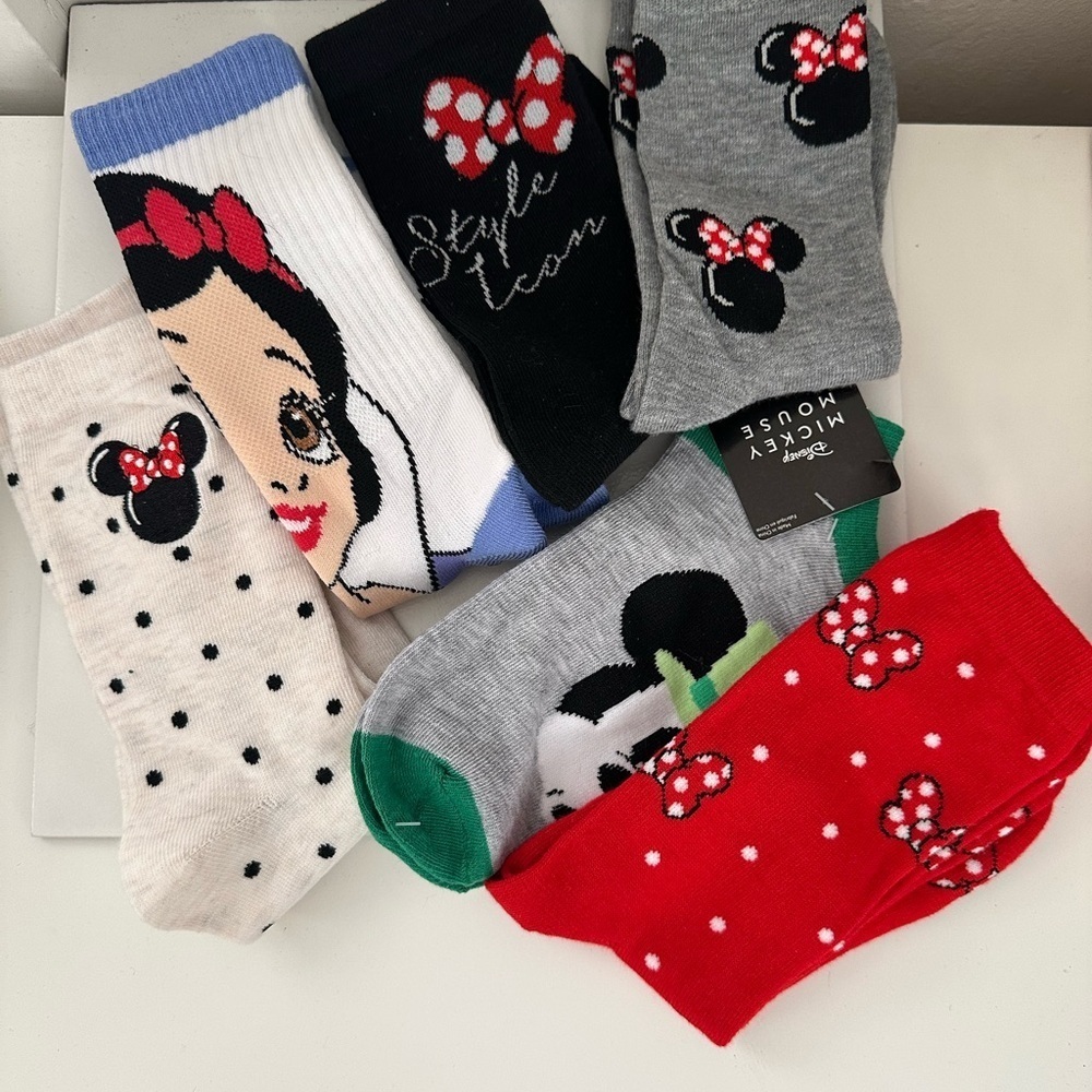 Disney Women's Socks Set - Red, Black, Gray, White, Blue, Green NWOT